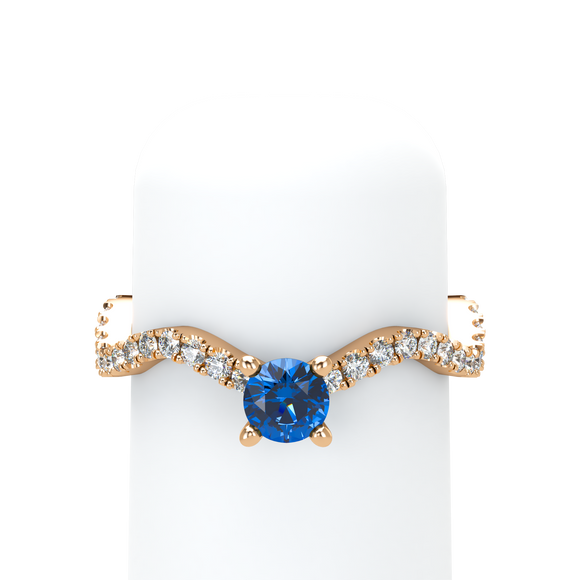 Blue Sapphire Pavé Wave Stackable Prongs Solitaire