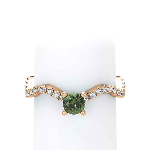 Green Sapphire Pavé Wave Stackable Prongs Solitaire