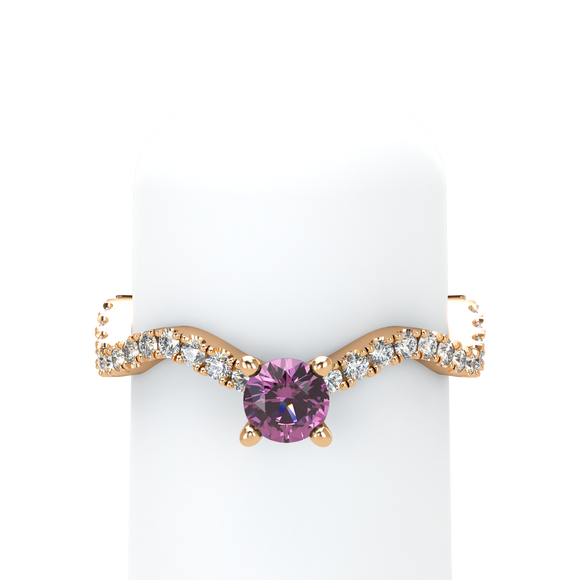 Pink Sapphire Pavé Wave Stackable Prongs Solitaire