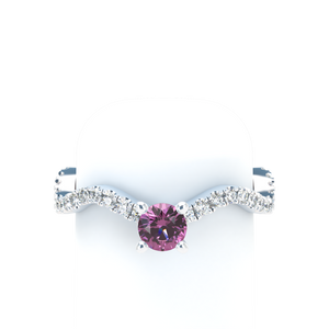 Pink Sapphire Pavé Wave Stackable Prongs Solitaire