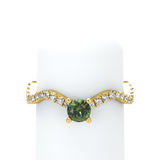 Green Sapphire Pavé Wave Stackable Prongs Solitaire