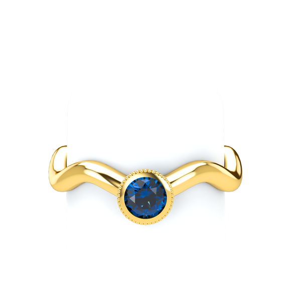 Blue Sapphire Plain Wave Stackable Bezel Solitaire