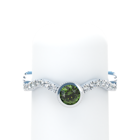 Green Sapphire Pavé Wave Stackable Bezel Solitaire