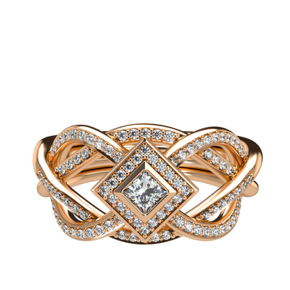 Puzzle ring with diamond pavé and Halo Princess cut diamond - ™ Joaillerie VCL