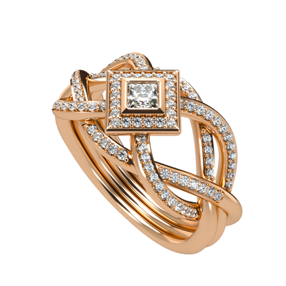 Puzzle ring with diamond pavé and Halo Princess cut diamond - ™ Joaillerie VCL