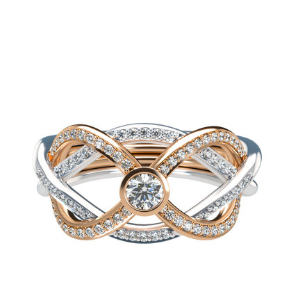 Puzzle ring with diamond pavé and round diamond bezel - ™ Joaillerie VCL
