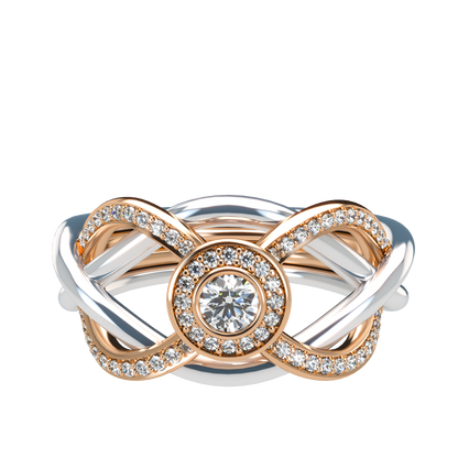 Puzzle ring half diamond pavé halo diamond setting - ™ Joaillerie VCL