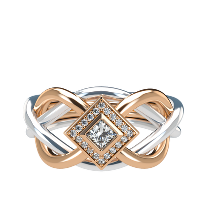 Classic puzzle ring with princess cut diamond halo setting - ™ Joaillerie VCL
