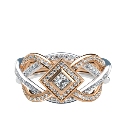 Puzzle ring with diamond pavé and Halo Princess cut diamond - ™ Joaillerie VCL