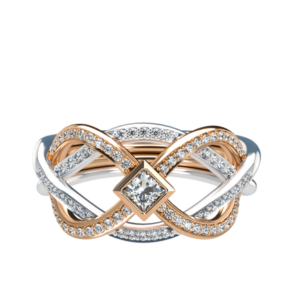 Puzzle ring with Full diamond pavé and princess cut diamond Bezel - ™ Joaillerie VCL