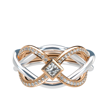 Puzzle ring with Half diamond Pavé and Princess cut diamond Bezel - ™ Joaillerie VCL