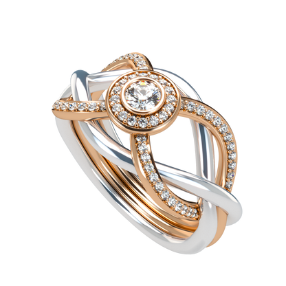 Puzzle ring half diamond pavé halo diamond setting - ™ Joaillerie VCL