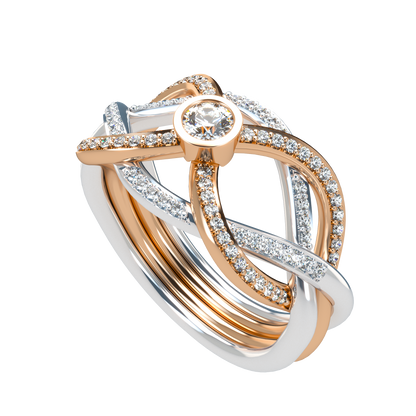 Puzzle ring with diamond pavé and round diamond bezel - ™ Joaillerie VCL