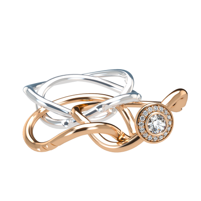 Classic puzzle ring with central halo diamond - ™ Joaillerie VCL
