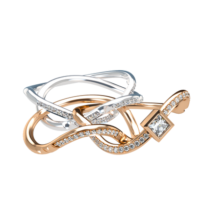 Puzzle ring with Full diamond pavé and princess cut diamond Bezel - ™ Joaillerie VCL
