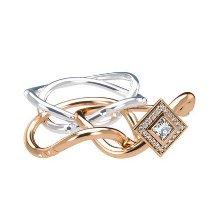 Classic puzzle ring with princess cut diamond halo setting - ™ Joaillerie VCL