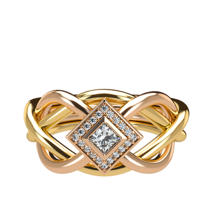Classic puzzle ring with princess cut diamond halo setting - ™ Joaillerie VCL