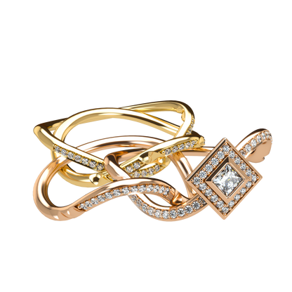 Puzzle ring with diamond pavé and Halo Princess cut diamond - ™ Joaillerie VCL