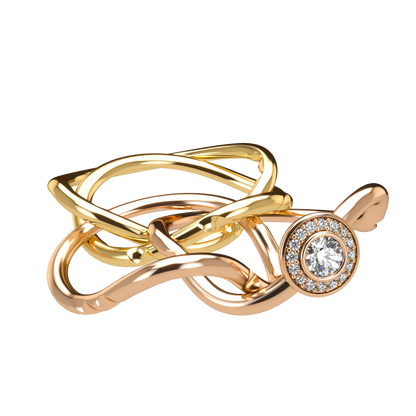 Classic puzzle ring with central halo diamond - ™ Joaillerie VCL