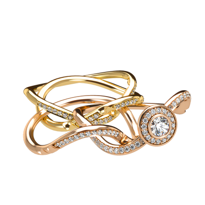Puzzle ring with full diamond pavé with diamond halo - ™ Joaillerie VCL