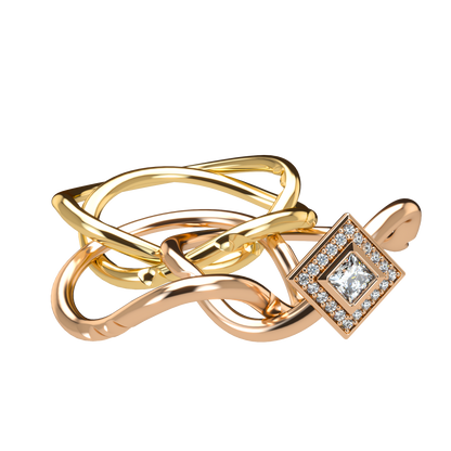 Classic puzzle ring with princess cut diamond halo setting - ™ Joaillerie VCL