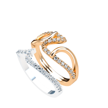 Jessica interlocking engagement ring set with diamond pavé 18Kt gold