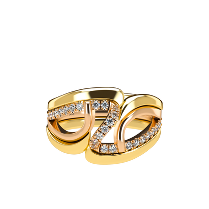 Jessica interlocking engagement ring set with diamond pavé 18Kt gold