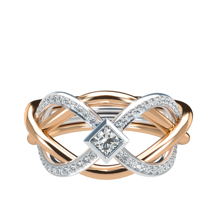 Puzzle ring with Half diamond Pavé and Princess cut diamond Bezel - ™ Joaillerie VCL