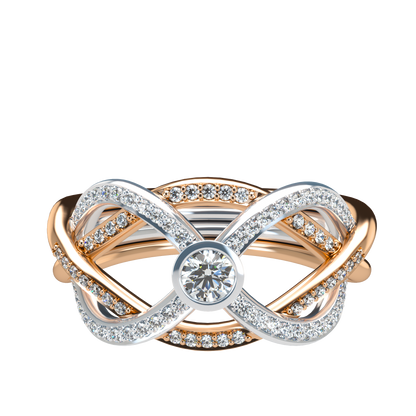 Puzzle ring with diamond pavé and round diamond bezel - ™ Joaillerie VCL