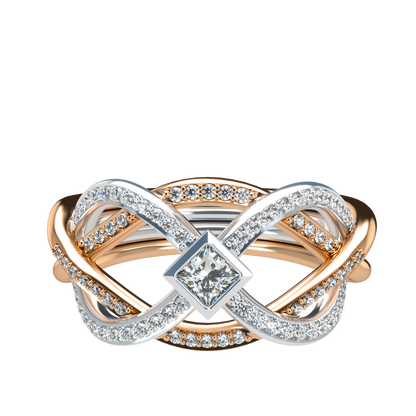 Puzzle ring with Full diamond pavé and princess cut diamond Bezel - ™ Joaillerie VCL