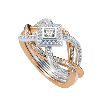 Puzzle ring with diamond pavé and Halo Princess cut diamond - ™ Joaillerie VCL
