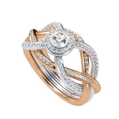 Puzzle ring with full diamond pavé with diamond halo - ™ Joaillerie VCL