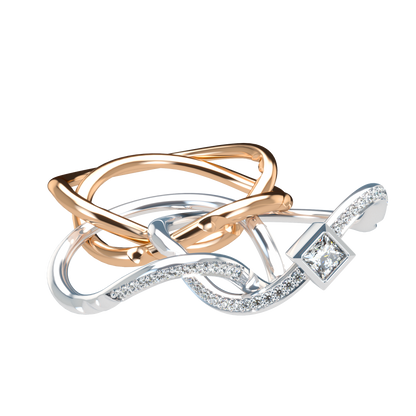 Puzzle ring with Half diamond Pavé and Princess cut diamond Bezel - ™ Joaillerie VCL
