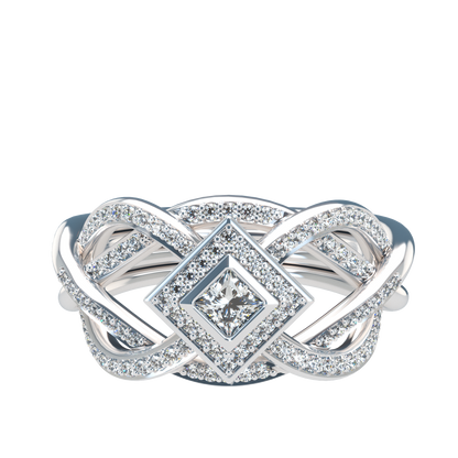 Puzzle ring with diamond pavé and Halo Princess cut diamond - ™ Joaillerie VCL