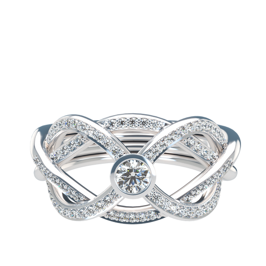Puzzle ring with diamond pavé and round diamond bezel - ™ Joaillerie VCL