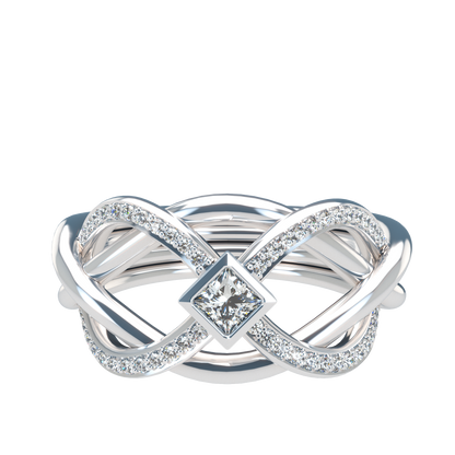 Puzzle ring with Half diamond Pavé and Princess cut diamond Bezel - ™ Joaillerie VCL