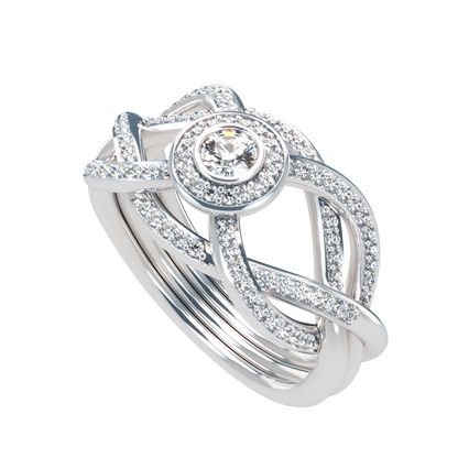 Puzzle ring with full diamond pavé with diamond halo - ™ Joaillerie VCL