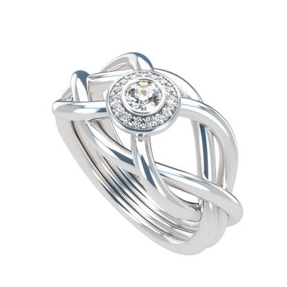 Classic puzzle ring with central halo diamond - ™ Joaillerie VCL