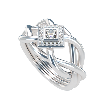 Classic puzzle ring with princess cut diamond halo setting - ™ Joaillerie VCL