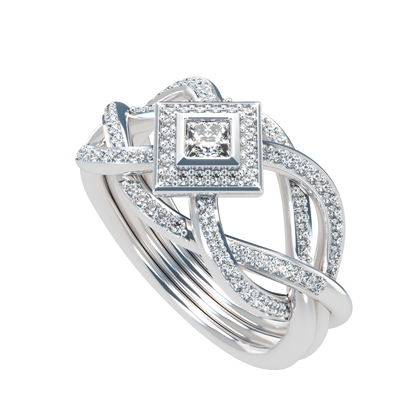 Puzzle ring with diamond pavé and Halo Princess cut diamond - ™ Joaillerie VCL