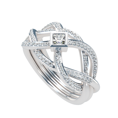 Puzzle ring with Full diamond pavé and princess cut diamond Bezel - ™ Joaillerie VCL