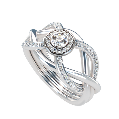 Puzzle ring half diamond pavé halo diamond setting - ™ Joaillerie VCL