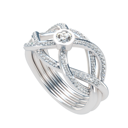 Puzzle ring with diamond pavé and round diamond bezel - ™ Joaillerie VCL