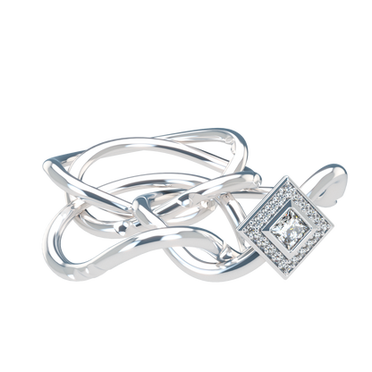 Classic puzzle ring with princess cut diamond halo setting - ™ Joaillerie VCL