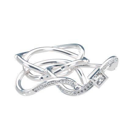 Puzzle ring with Half diamond Pavé and Princess cut diamond Bezel - ™ Joaillerie VCL