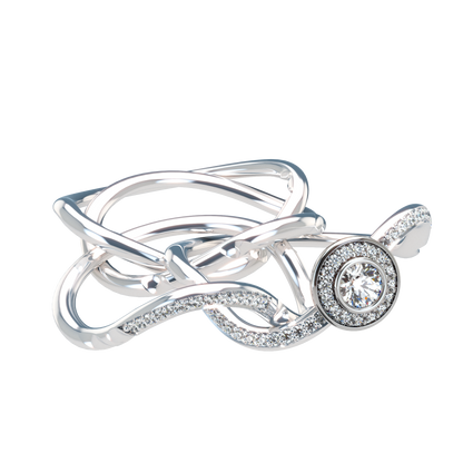 Puzzle ring half diamond pavé halo diamond setting - ™ Joaillerie VCL