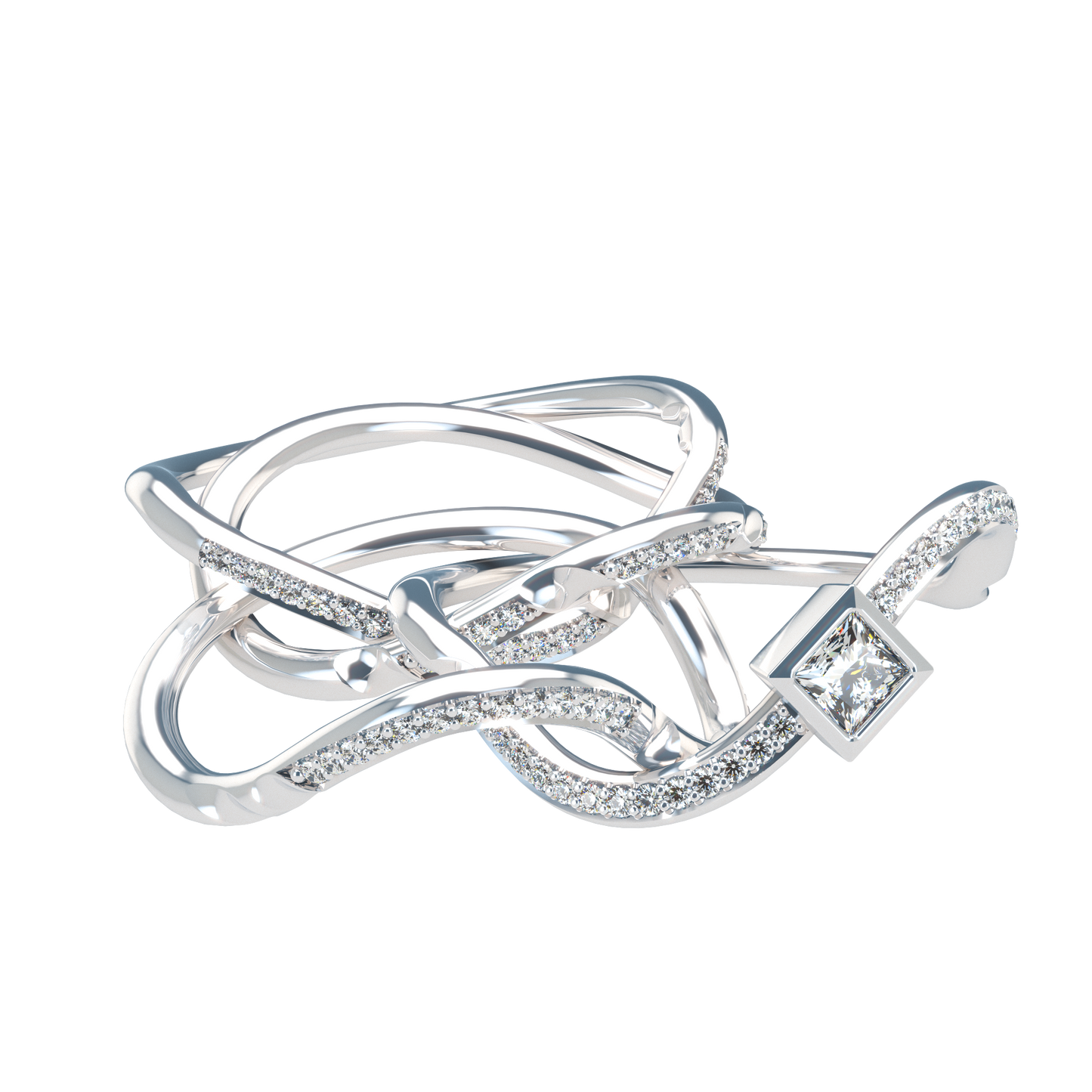 Puzzle ring with Full diamond pavé and princess cut diamond Bezel - ™ Joaillerie VCL