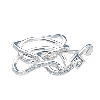 Puzzle ring with Full diamond pavé and princess cut diamond Bezel - ™ Joaillerie VCL