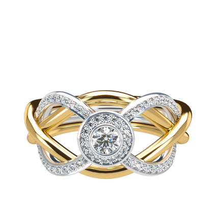 Puzzle ring half diamond pavé halo diamond setting - ™ Joaillerie VCL