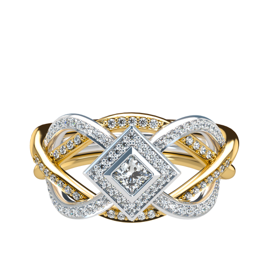 Puzzle ring with diamond pavé and Halo Princess cut diamond - ™ Joaillerie VCL